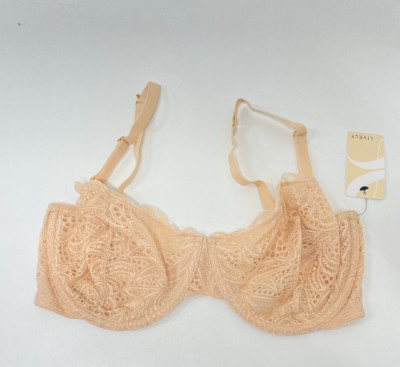 Lively Womens 36DDD Unlined Lace Bra Nude Scalloped Full Coverag Underwire 47246