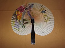 VINTAGE 5 1/2" LONG FLOWERS BIRDS CHINESE PAPER HAND FAN