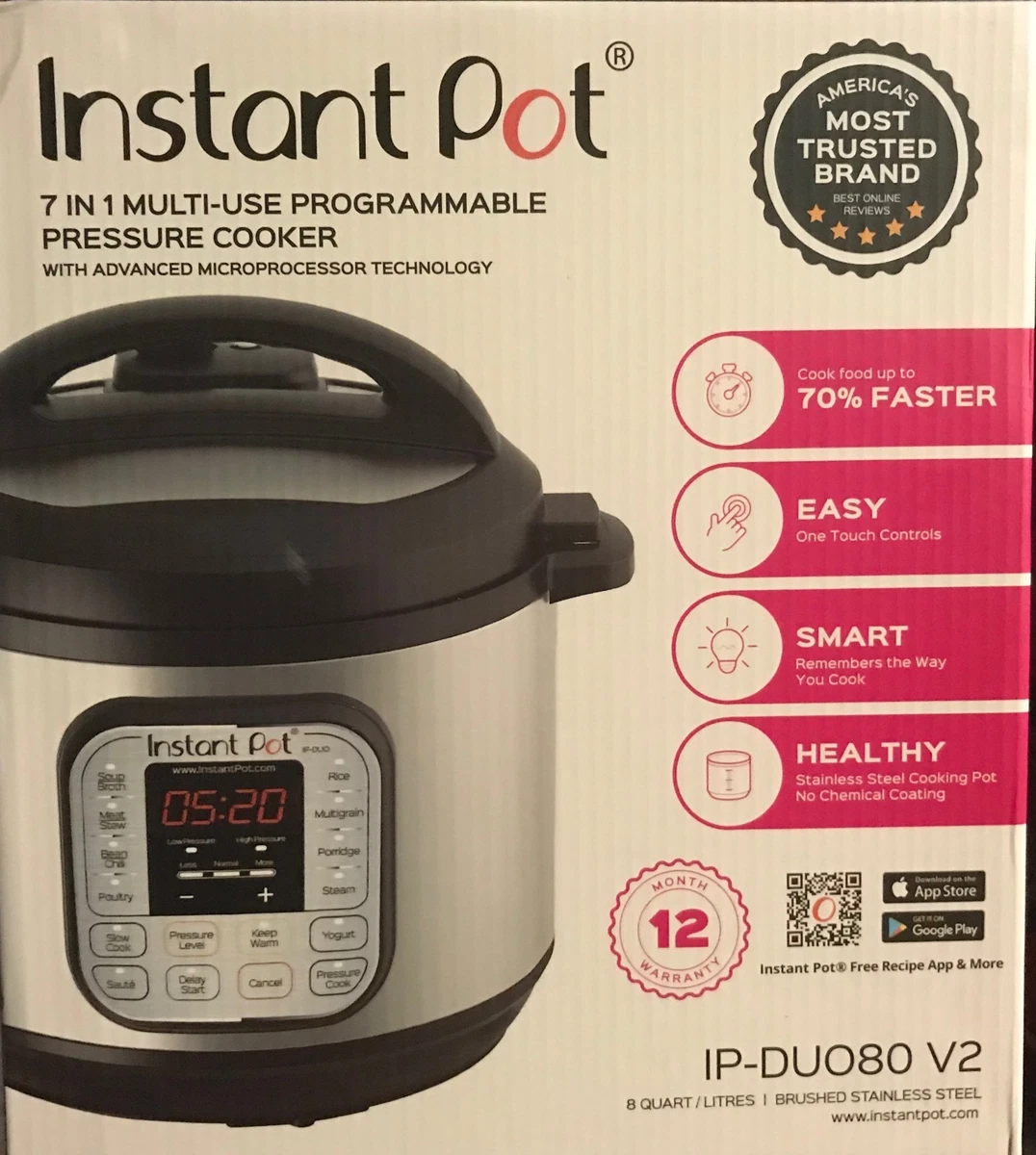 Instant Pot IP-Duo80 8 Quart 1200w 7-in-1 Programmable Pressure Cooker New  673090840469