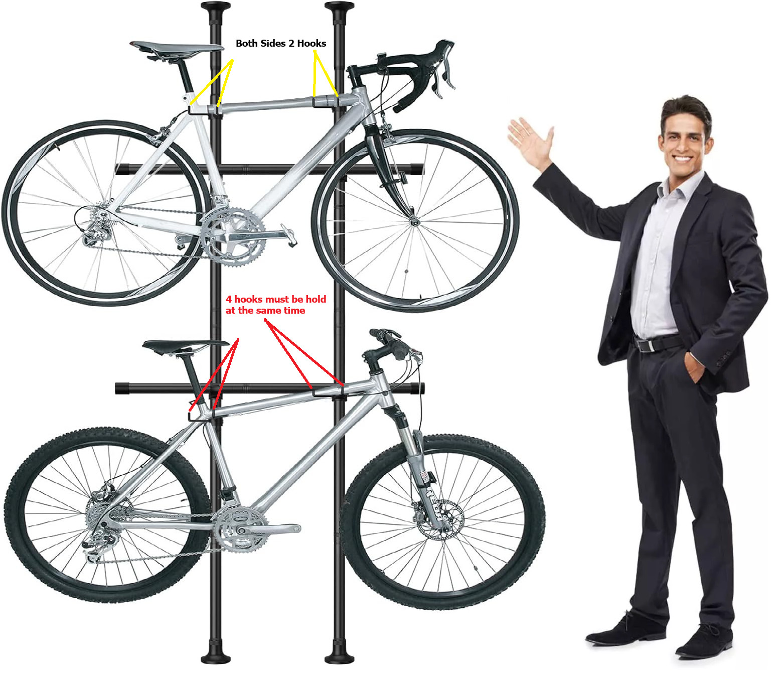 Bike vertical Storage Rack 100Lb capacity Tension pole 10' h
