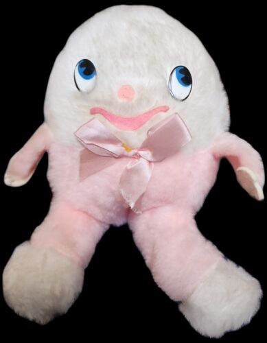 Vintage Humpty Dumpty Plush Bantam Chime Stuffed Egg Doll Pink 9" Rattle Baby - Picture 1 of 3