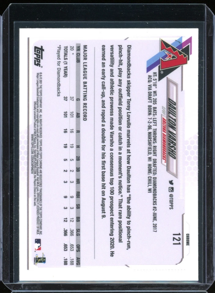 2021 Topps Chrome DAULTON VARSHO rookie RC - Image 2 of 2