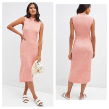 Anthropologie Daily Practice Mock Neck Ribbed Knit Midi Dress Sz XS Orange coral
