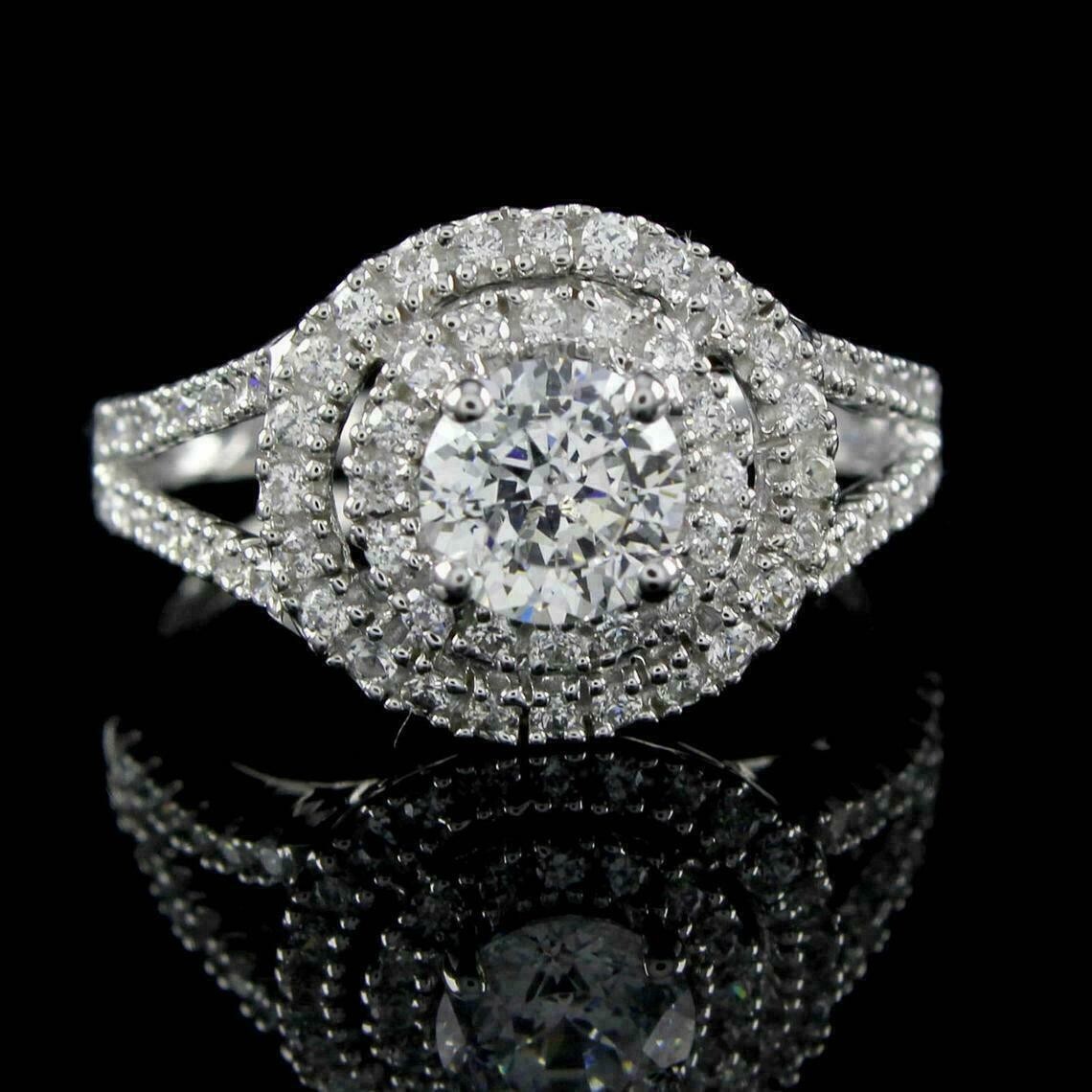 2.50Ct Lab Diamond Double Halo Wedding Ring in 14K White Gold