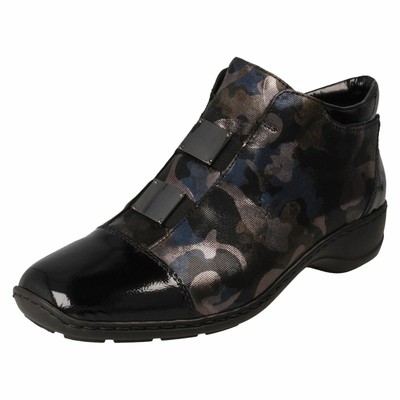 LADIES RIEKER LEATHER ZIP UP LOW HEEL PRINT DETAIL WINTER ANKLE BOOTS 58398 SIZE