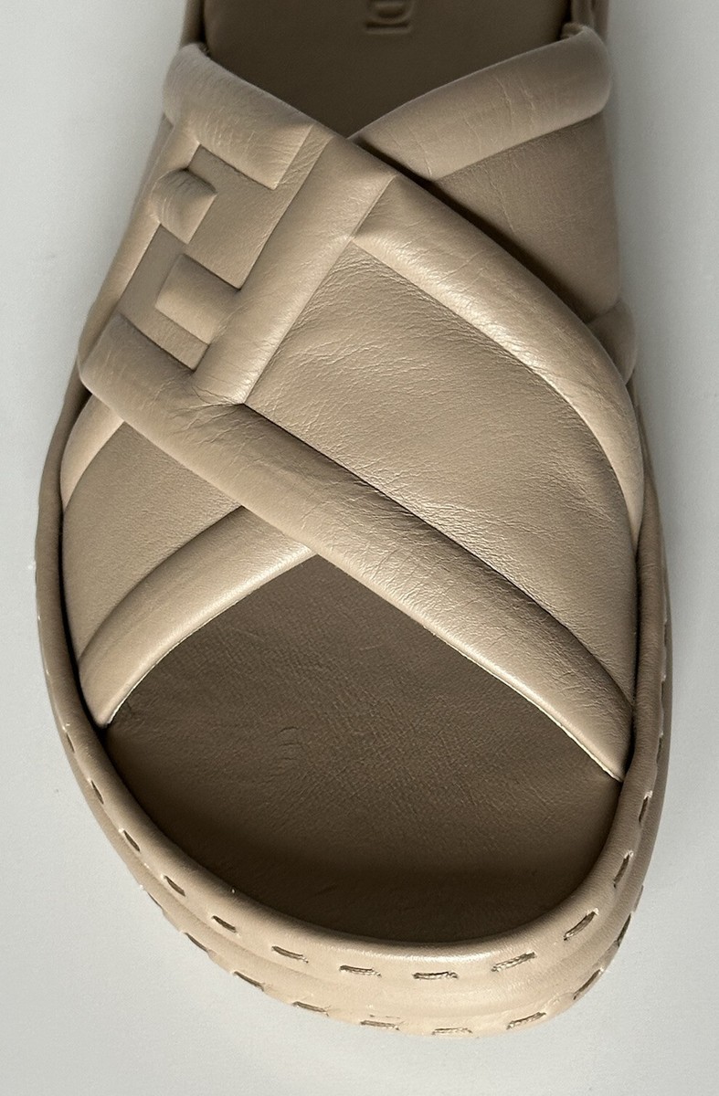 NIB $895 Fendi Men\'s FF Calf Leather Slide Sandals Beige 9 US/8 UK 7X1501 IT Fendi Men main image 4