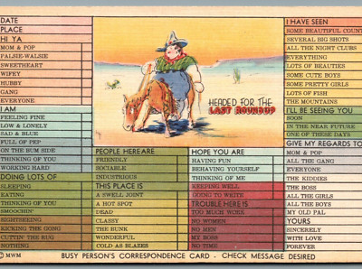 Busy Persons Correspondence Card-Check Message Desired VTG Linen Postcard/pc323