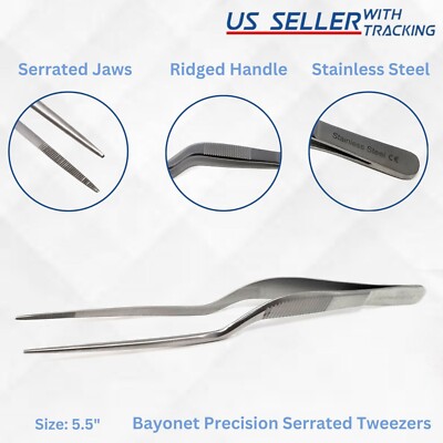 Fine Precision Point Tweezers Stainless Steel Lab Forceps for Microscope 5.5''