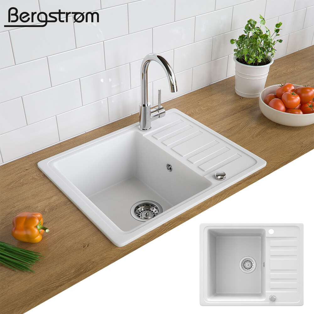 Évier de cuisine en granit Bergstroem 575x460 encastré et réversible blanc