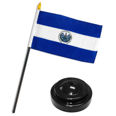 El Salvador 4''x6'' Flag Desk Set Table Stick Black Base 100D