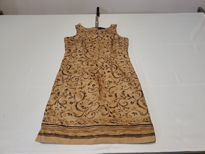 Charter Club Womens Silk Dress 8 Brown/Gold Floral W/Sequins Lined Sleeveless 