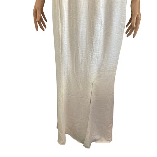 Chi Chi London Dress Womens Size 6 One Shoulder White Satin Chiffon Front Slit - Picture 7 of 12