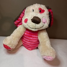 Dan Dee Puppy Dog Plush Stuffed Heart Eye Striped Tummy Valentine Tan Pink 9 In