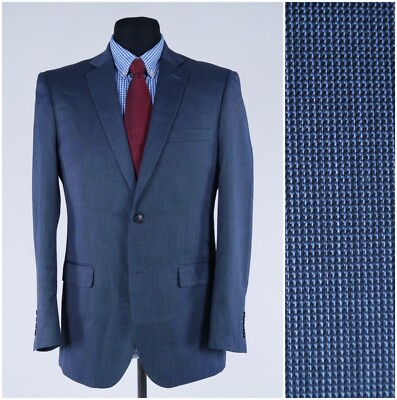 Mens Pin Plaid Sport Coat 40R US Size DRESSMANN Blue Blazer Jacket