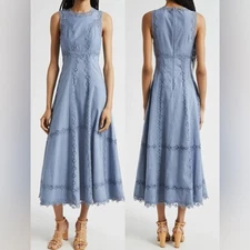 NWOT Ulla Johnson Anela Sleeveless Chambray Blue Midi Dress sz 4
