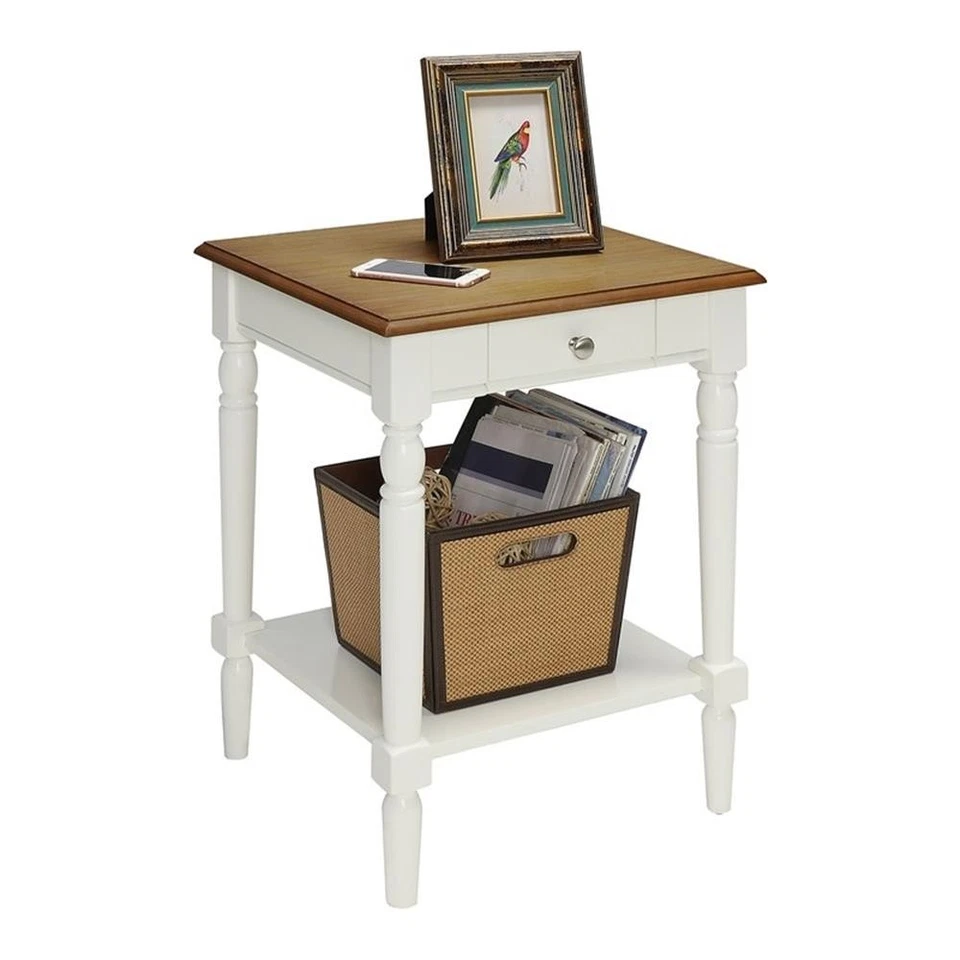 French Country End Table with Drawer and Shelf in Driftwood and White Wood - Image 4 of 4