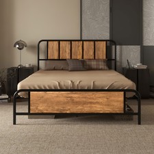 HOMCOM Double Bed Frame Steel Bed Base with Headboard 145 x 197cm Brown