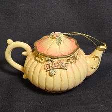 Vintage Shabby Chic Victorian Style Teapot Ornament Pink Cream Rustic Decor