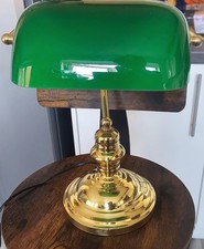 Vintage Style Green Banker Desk Lamp – Brass Effect Base – Working