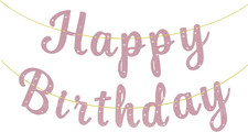 Pink Happy Birthday Banner Garlands Pre-Strung Glitter Pink Happy Birthday Sign