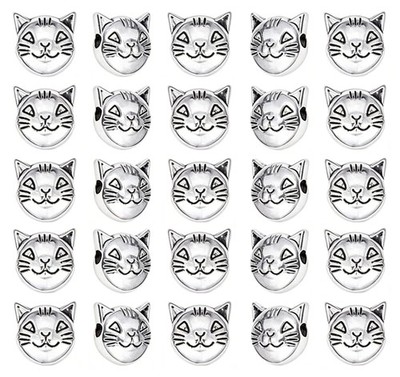 PH PandaHall 100pcs Cat Spacers Beads 8x8mm 8mm, Antique Silver -