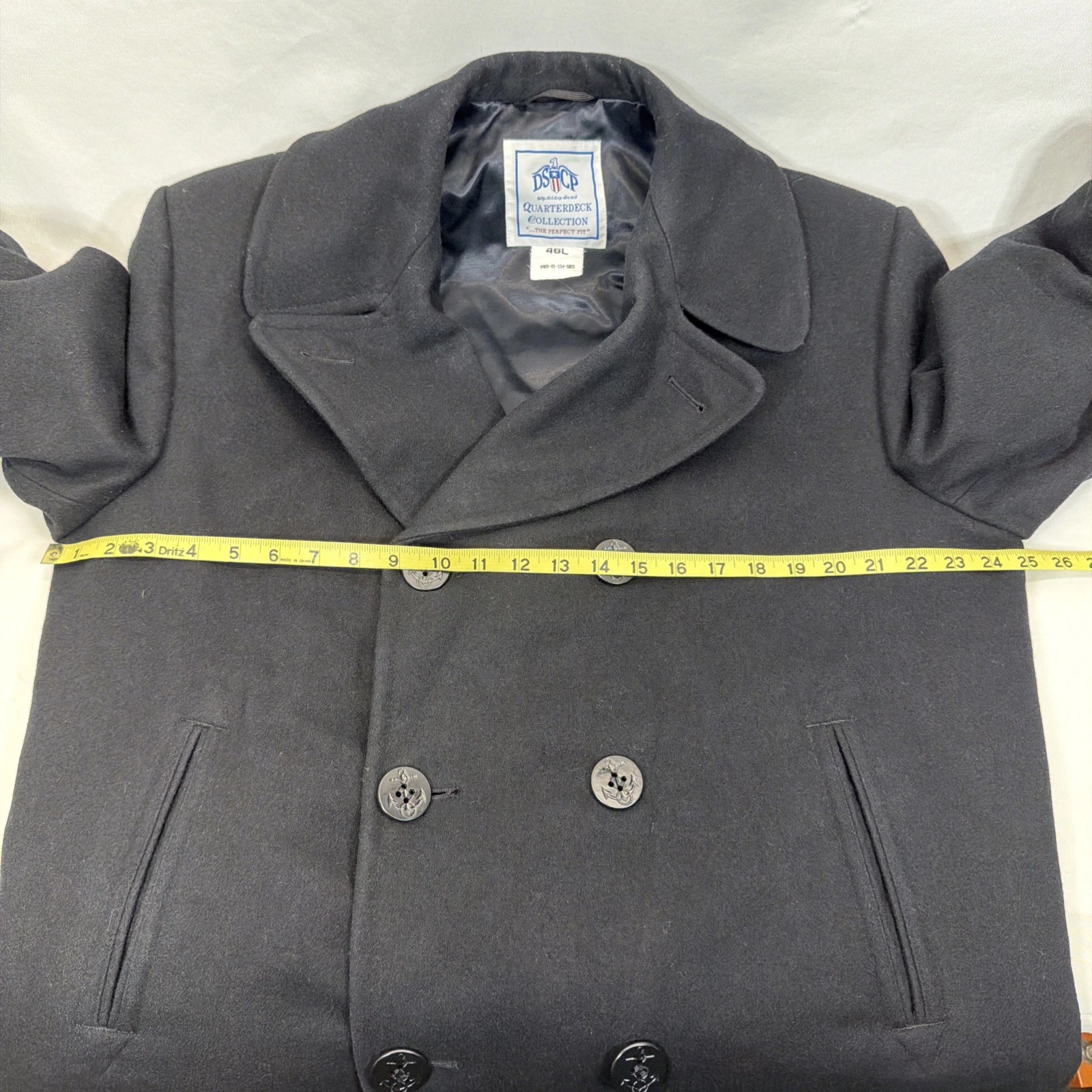 US Navy Issued Peacoat Military Authentic DSCP Thick Wool Men 46 L Black USN image 10