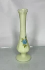 Fenton Art Glass Uranium Hand Painted “Blue Roses on Blue Satin”Signed Bud Vase.