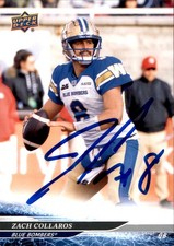 Zach Collaros Signed 2025 Upper Deck CFL Football card Winnipeg Blue Bombers