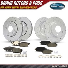 12x Front Rear Drilled Rotors Brake Pads For Nissan Sentra 20-24 Wrear Disc 12x Front Rear Drilled Rotors Brake Pads For Nissan Sentra 20-24 Wrear Disc