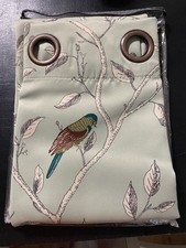 Light Sage Green Grommet Style Curtain With words And Branches Flamingo P Brand