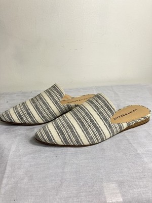 Lucky Brand Brynnuh Mules Shoes Size 6.5 Striped Canvas Pointed Toe Flats