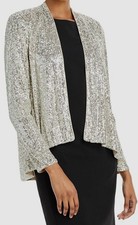 Eliza J Women's Silver Open-Front Sequin Jacket Size X-Small