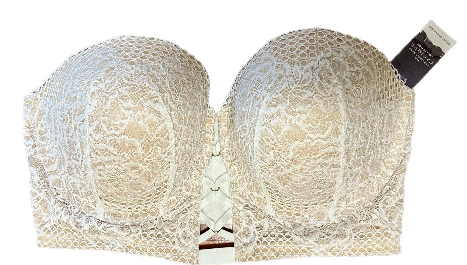 Cacique Seriously Sexy Boost Strapless Longline Bra 42F Ivory Lace NWT