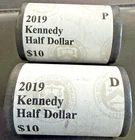 2019 US Mint P & D Kennedy 20-coin rolls Uncirculated in original wrapping