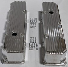 76-87 Jeep Amc Polished Fabricated Aluminum Finned Valve Covers W Holes 360 390