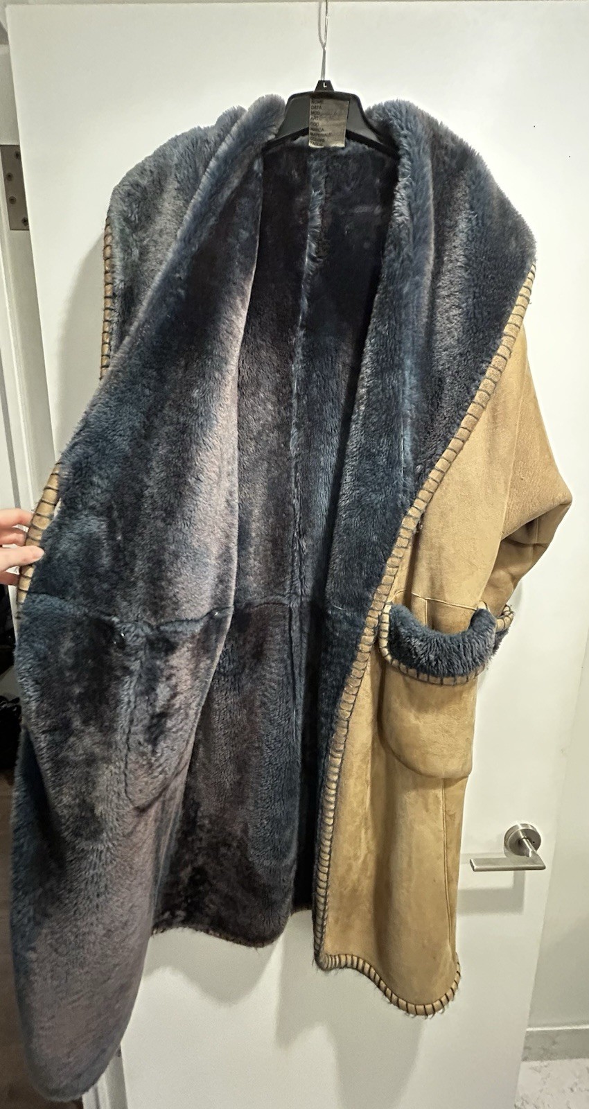 Fendi for Neiman Marcus Merino Lined Coat Tan/Teal Women's M-L image 5