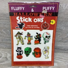 Vintage Halloween Puffy Stickers Lot 3D Witch Scarecrow Skull Ghost Pumpkin NOS