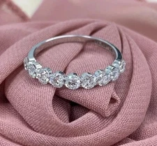 Half Eternity Wedding Ring 14K White Gold Plated 2Ct Round Cut Simulated Diamond