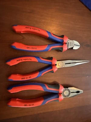 Knipex 3pc Plier Set Long Nose Lineman Combination Cutter Comfort Grips 002011
