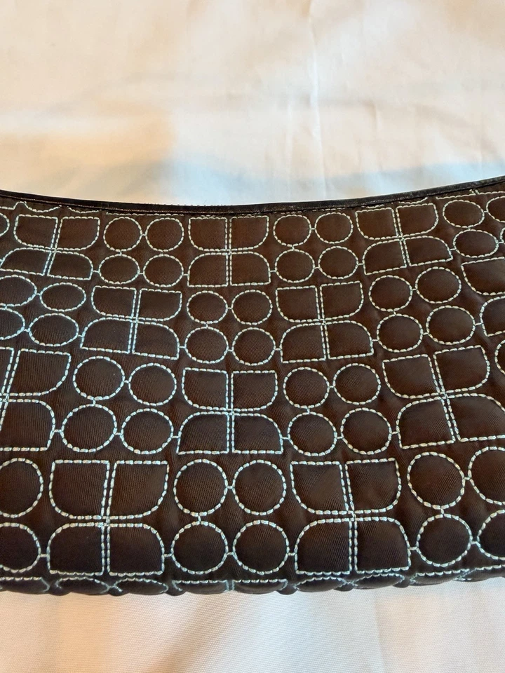 复古 Kate Spade Dot Noel Baguette 圆形单肩包棕色和青蓝色 — 第 2/4 张图片