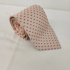 Drakes London Silk Tie Beige Pink Red Polka Dot Pattern Made in Japan 3.5"