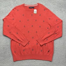 NWT Nautica Mens Large S84103 Anchor Red Cotton Pullover Sweater RSECRAL SMLS273