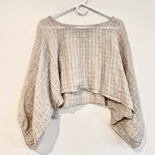 Match Point Linen Bolero Top Sz M Natural Tan Waffle Crinkled Cropped Sheer Boho
