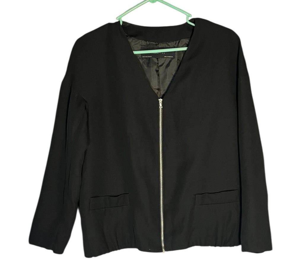 Zara Basic Women's Lined Black Full Zip Jacket Bl… - image 2