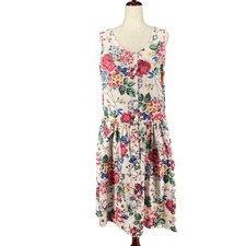 Vtg 80s 90s NOS Floral Cottage Garden Loose Fit Midi Dress Romantic Boho 14 L 