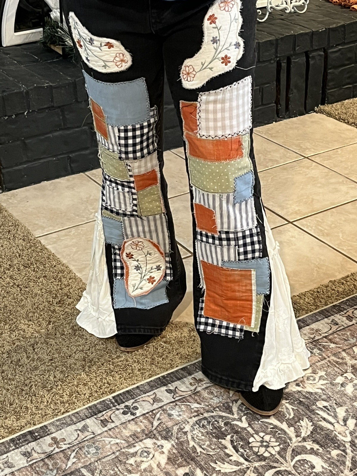 Custom Hand-Crafted Patchwork Denim Jeans with Co… - image 3