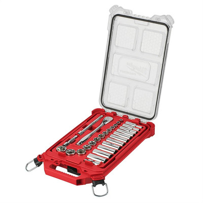 Milwaukee Tool 3/8&rdquo; Drive 28pc Ratchet & Socket Set with PACKOUT Low-Profi