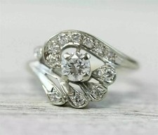 Vintage Art Deco Style 2Ct Lab Created Diamond Engagement Ring 14K White Gold FN