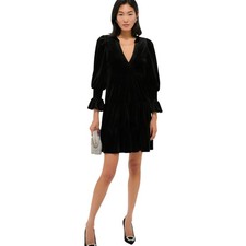 Tuckernuck Pomander Place Black Velvet Kenzo Dress Smocked Cuff Boho Small 0093