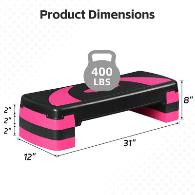 Height-Adjustable 4''-6''-8'' Aerobics Platform Fitness Equipment Stepper Pink